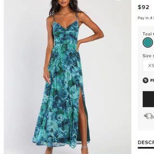 Brand New with Tags, Lulu's Teal Green Maxi Dress Size M